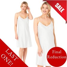 Plain White Bridal Sexy Satin Chemise Nightie Negligee Short Slip Size 32 34