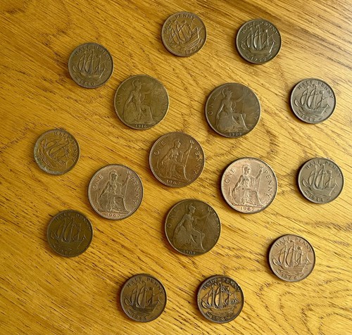 Mixed one penny coins and - penny,