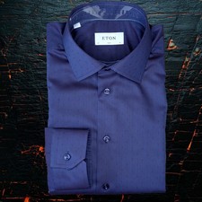 Eton Navy Dobby Shirt 16 Slim