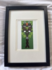 Charley Harper Art Postcard Print ‘Love On A Limb’ Monkeys In A Black Frame