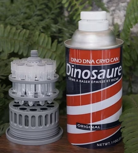 Barbasol can dinosaur dna - can,