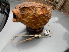 Rustic Antique Puffer Fish Light Wood Lamp - 40cm