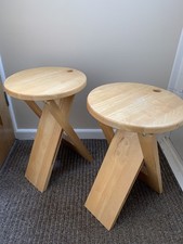 Two Folding Wooden retro Vintage Design Stools chairs dining wood habitat
