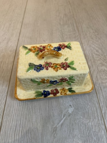 Vintage floral basket - basket, weave