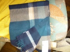 M & S Men’s Scarf, Ultra Fine Merino Wool, Blue  Grey beige  66ins X 12ins New