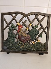 Vintage Antique  Cast Iron Rooster Recipe Book Holder Stand