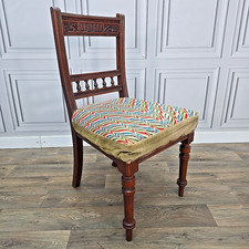 Antique Victorian Mahogany Wooden Desk Bedroom Dining Chair - Carved & Turned