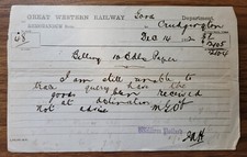 1892 GWR Memo to Crudgington