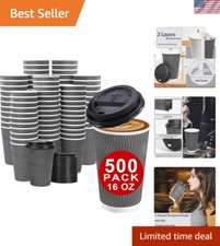 500 Pack - 16 oz Insulated Disposable Coffee Cups with Lids, To Go Paper Coff...