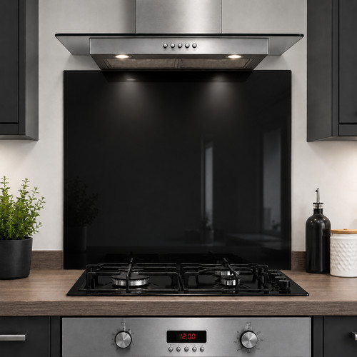 6mm black glass splashback - black,