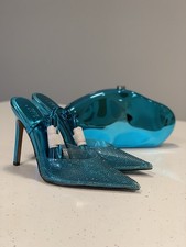 ASOS Design Rhinestone Heels Shoes Pointy Strappy Metallic Perspex Vinyl