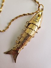 Articulated Goldtone Fish Pendant On Chain Necklace