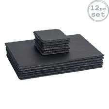 12pc Slate Placemats & Coasters Set Rustic Natural Dining Table Mats 30cm x 20cm