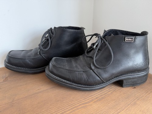 Kickers black leather mid - black,