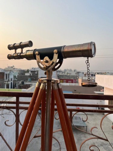 Vintage brass telescope with - vintage,