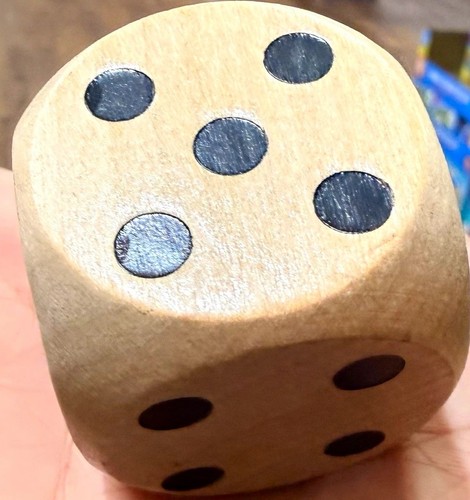 Large wooden dice game piece - game,
