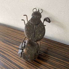 Vintage Art Beetle Figurine Welded Repurposed Metal Handmade Insect Garden 8”