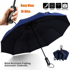 Strong Windproof 10 Ribs Automatic Open Close Umbrella Folding Compact Unisex