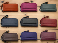 Womens Real Premium Leather Large Purse Detachable Wrist Strap RFID Protected