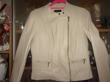 M&S. Autograph. NEW. Real Soft Cream Beige Leather Zipped Jacket/Pockets. UK 10