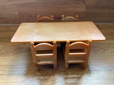 Sylvanian families vintage brown 4 seater large dining table and chairs party ❤️