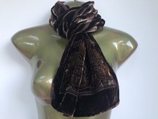 TK MAXX Silk Velvet Embroidered Devoré Scarf Chocolate Pewter Copper WORN ONCE