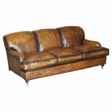 STUNNING VINTAGE FULLY RESTORED HAND DYED BROWN LEATHER HOWARDS & SON STYLE SOFA