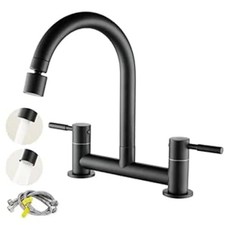 Bridge Kitchen Sink Mixer Tap Dual Lever 360° Swivel Spout Brass 2 Hole Deck Mou
