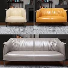 Lovely Pleated High Back Armchair PU Leather Wing Sofa Love Seat 3 Seater Couch