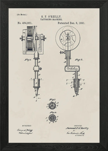 Tattoo machine patent framed - tattoo,