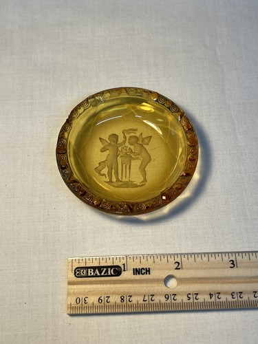 Vintage small etched amber - vintage,
