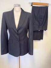 FRENCH EYE NAVY BLUE STRIPE WOOL STRAIGHT LEG TAILORED TROUSER SUIT SIZE 10
