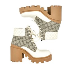 Gucci Boots Apollo IT 39 UK 6 US 9 Beige GG Supreme Lug Sole Canvas Leather