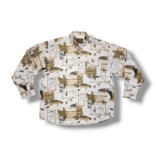 North River Outfitters Long Sleeve Button Down Boat Bass Fishing Print Men's XL