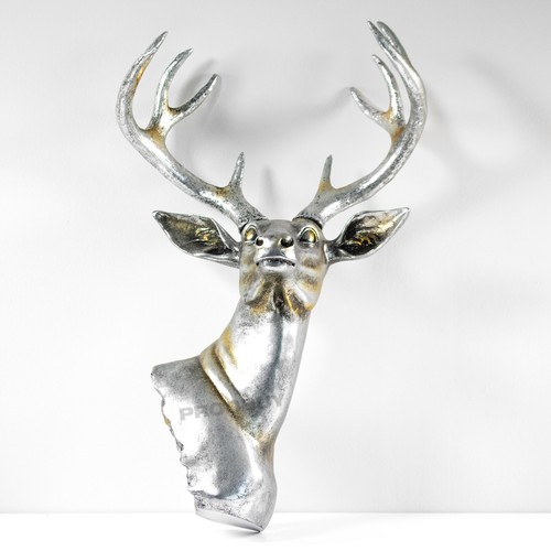 Wall mounted silver resin deer - wall,