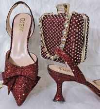 Italian Design Crystal Decorated Wine  Glass Wedding Party Matching Shoe/Bag Set