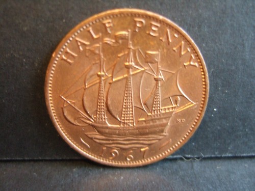 Old half penny coins - old, half-penny