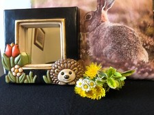 Thun / Balzono Italy Rare Hedgehog & Tulip Ceramic Specchio Mirror Gd. Condition