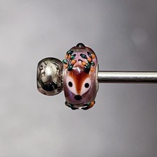 Authentic trollbeads OOAK unique glass bead Christmas pink reindeer critter rare