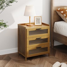 Bamboo 3 Drawers Wooden Bedroom Bedside Cabinet Shelf Nightstand Side Table Unit