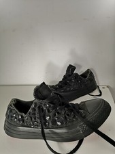 Converse All Star Low Tops Studded SV Black Canvas Basketball Trainers Size UK 3
