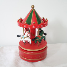 Merry-Go-Round Horse Carousel Wooden Christmas Ornaments Red White Green