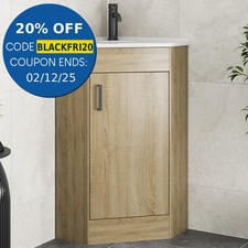 Bathroom Single Door Corner Vanity Unit Basin 1 Tap Hole Freestanding 585mm Oak