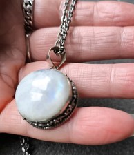 Vintage Natural Blue Moonstone Long Pendant Necklace