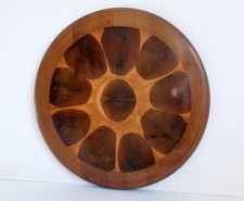 Vintage Round Wood Platter Inlaid Hand Crafted Retro Funky 1970s style