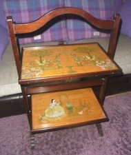 ANTIQUE VICTORIAN METAMORPHIC FIRE SCREEN HAND PAINTED DOUBLE SHELF