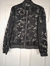 ZARA Women's Black Floral Lace Sheer Bomber Jacket - Size Small (UK 8-10)