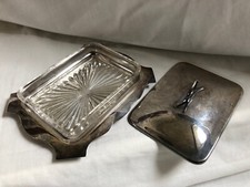 ANTIQUE VINTAGE Glass Butter Dish Silver Plated Lid Base