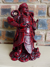 Vintage Chinese Red Resin Guan Gong Guan Yu Warrior Statue 21.5cm High Collector