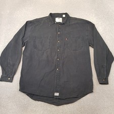 Vintage Levis Mens Shirt XL Black Denim Cowboy Western Metal Button Rodeo